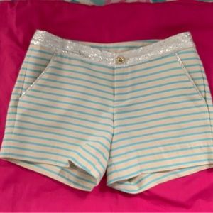 LILLY PULITZER CALLAHAN PARTY SHORTS BLUE HORIZON BAYVIEW STRIPE METALLIC SIZE 4